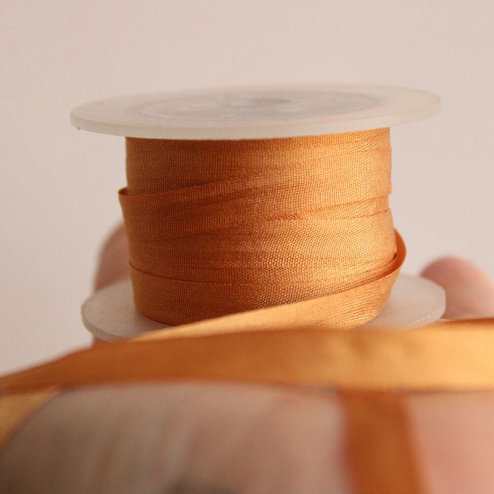 Silk Ribbon Trim in Gold, 7mm Wide,  1/4", 5 yard - Picture 2 of 10